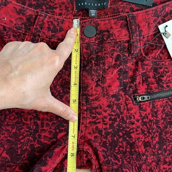 SANCTUARY RED/BLACK ANIMAL PRINT CORDUROY SKINNY PANTS.  NEW - Picture 5 of 10